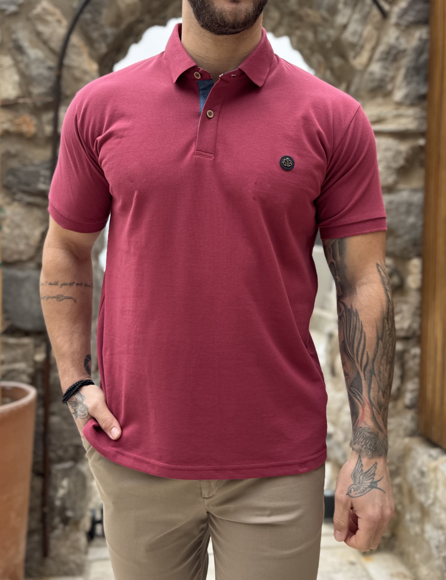 Everbest ανδρική κερασί πικέ Polo μπλούζα Plus Size 262833